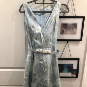 Eliza J sky blue jacquard printed ball gown